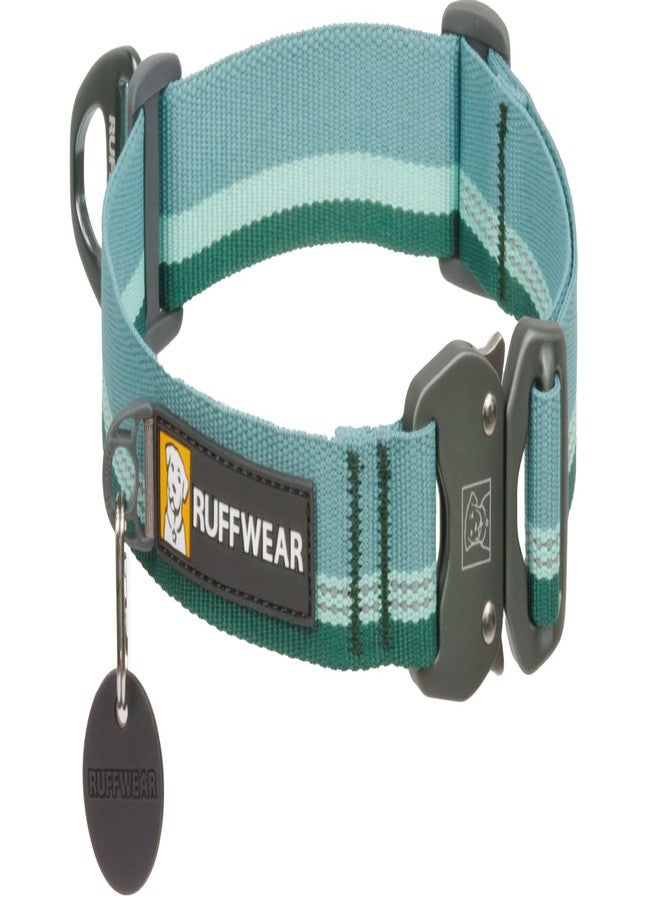 Ruffwear, Top Rope Dog Collar, Premium Secure Stainless Steel Talon Buckle, Reflective Padded Adjustable Heavy Duty Nylon with Silent ID Attachment, Enhanced Protection, River Rock Green, 14"-20" - Image 1